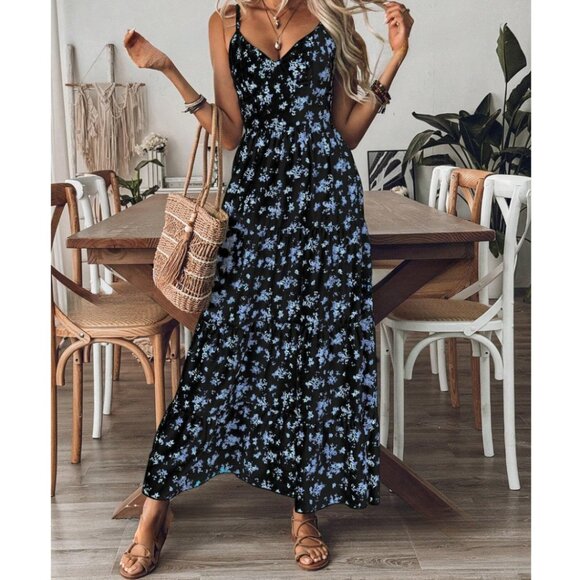 Boho Floral Printed Cami Maxi Dress - Picture 4 of 9
